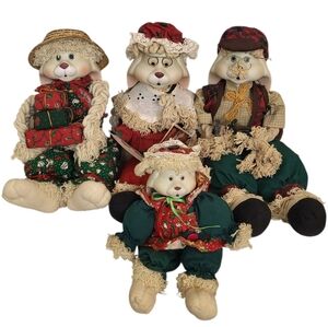 House of Lloyd Bunny Doll Set 4 Christmas Decor Handmade Festive Plush